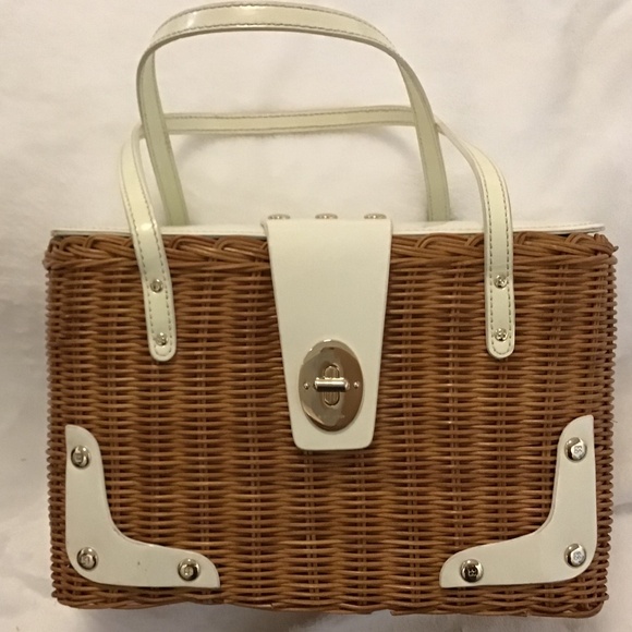 Kate SpadeWicker Basket patent white top handle bag - Picture 1 of 8